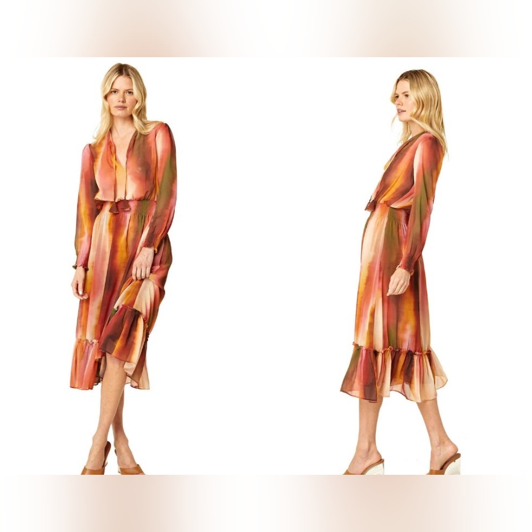 Misa Los Angeles Sheer Printed Midi Dress, Size Small